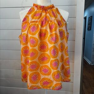 Michelle McDowell high neck sleeveless summer top pink/orange ties in back Small